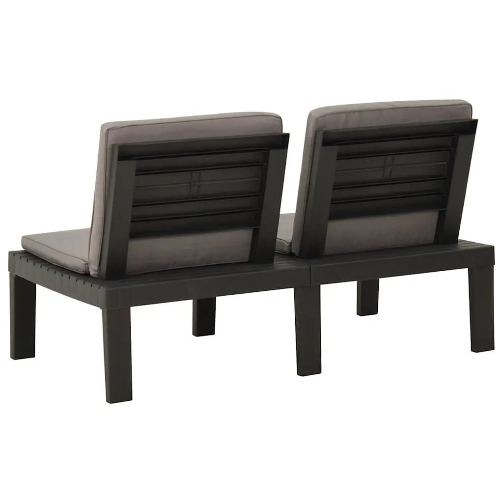 2 Piece Garden Lounge Set Cushioned Seating Grey Plastic Outdoor Furniture