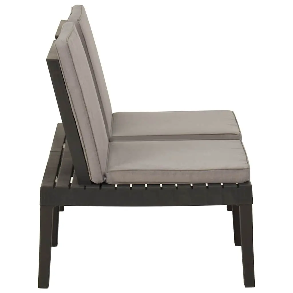 2 Piece Garden Lounge Set Cushioned Seating Grey Plastic Outdoor Furniture