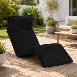 Foldable Sunlounger Black Oxford Fabric Garden Beach Outdoor Lounging Chair Bed