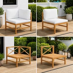 Outdoor Sectional Sofa Lounge Set 2 Piece Cream Cushions Garden Seating