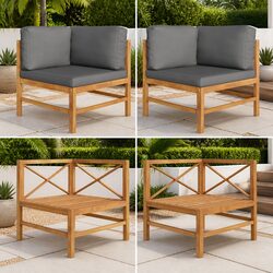 Corner Sofa Set 2 pcs Grey Cushions Outdoor Garden Patio Furniture Seating