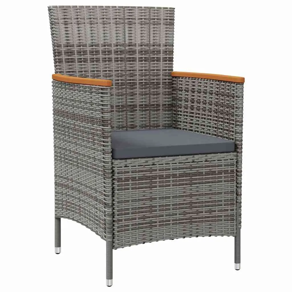 Outdoor Dining Chairs 2 pcs Garden Poly Rattan Grey Patio Seating with Cushion