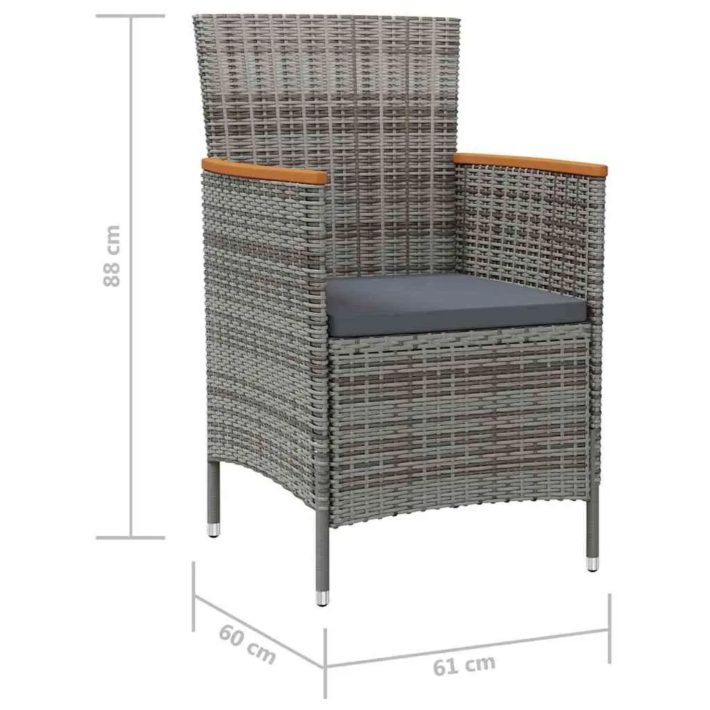 Outdoor Dining Chairs 2 pcs Garden Poly Rattan Grey Patio Seating with Cushion