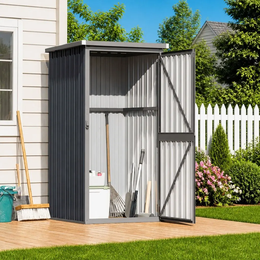 Garden Metal Storage Shed Galvanised Steel 88x89x161cm Anthracite