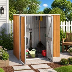 Garden Tool Shed Brown Outdoor Storage Box Galvanised Steel Frame 161x89x161cm