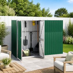 Garden Tool Shed Green 225x89x161cm Galvanised Steel Outdoor Storage