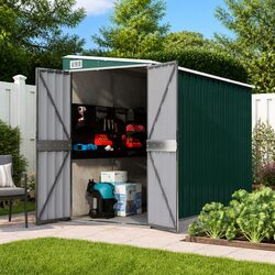 Wall-mounted Garden Shed Green 118x288x178 cm Outdoor Storage Galvanised Steel