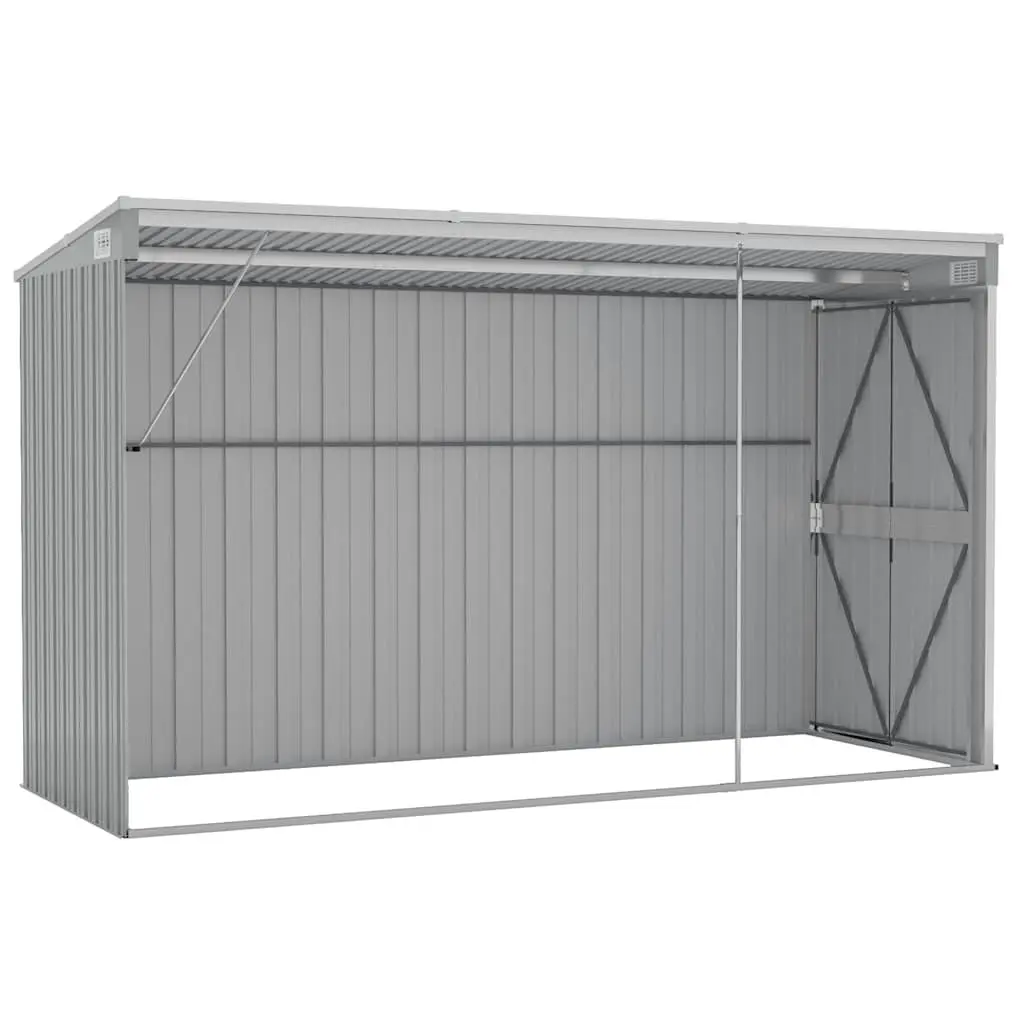 Wall-mounted Garden Shed Galvanised Steel Double Door Grey Outdoor Storage