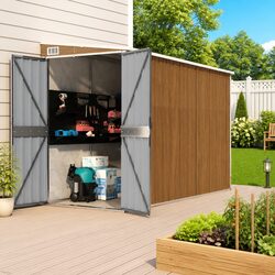 Wall-mounted Garden Shed Brown Outdoor Storage Galvanised Steel Double Door