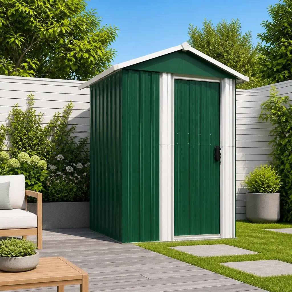 Garden Shed Galvanised Steel 126x97.5x177cm Green Outdoor Storage Tool Equipment