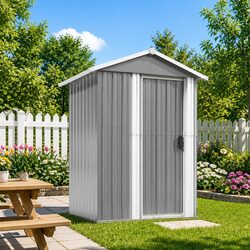 Garden Shed Grey 126x97.5x177cm Outdoor Storage Galvanised Steel Tool House
