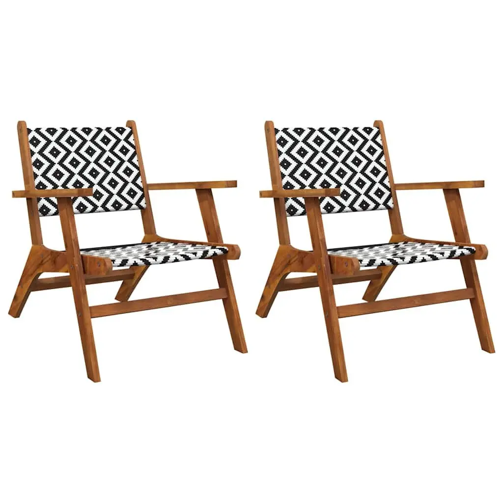 Garden Chairs Outdoor Patio Set 2 Pieces Acacia Wood Rattan Backrest Brown