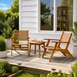 3 Piece Bistro Set Outdoor Patio Garden Furniture Solid Wood Slatted Chairs