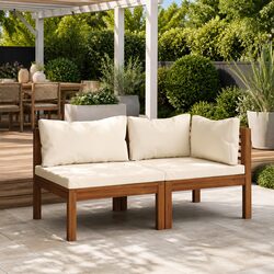 Outdoor Sectional Sofa 2 Piece Set with Padded Cushions Acacia Wood Lounge