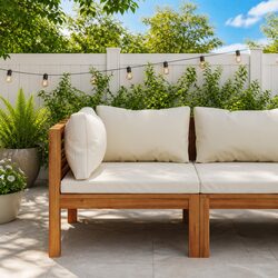 Outdoor Sectional Corner Sofa with Cushion Acacia Wood Garden Lounge Seating