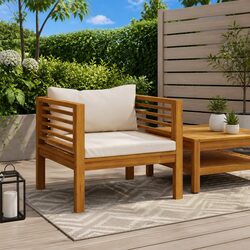 Garden Chair Outdoor Seating Solid Acacia Wood with Cream White Cushions Patio