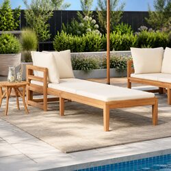 Outdoor Sun Lounger Wooden Garden Sunbed Armrest Leisure Lounging Furniture