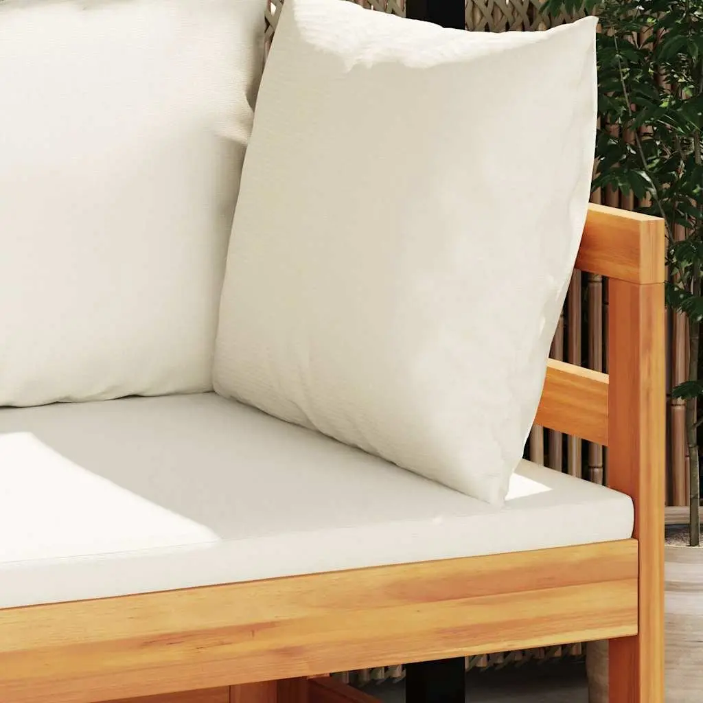 Outdoor Corner Sofa Acacia Wood Garden Sectional Lounge with Cream Cushions