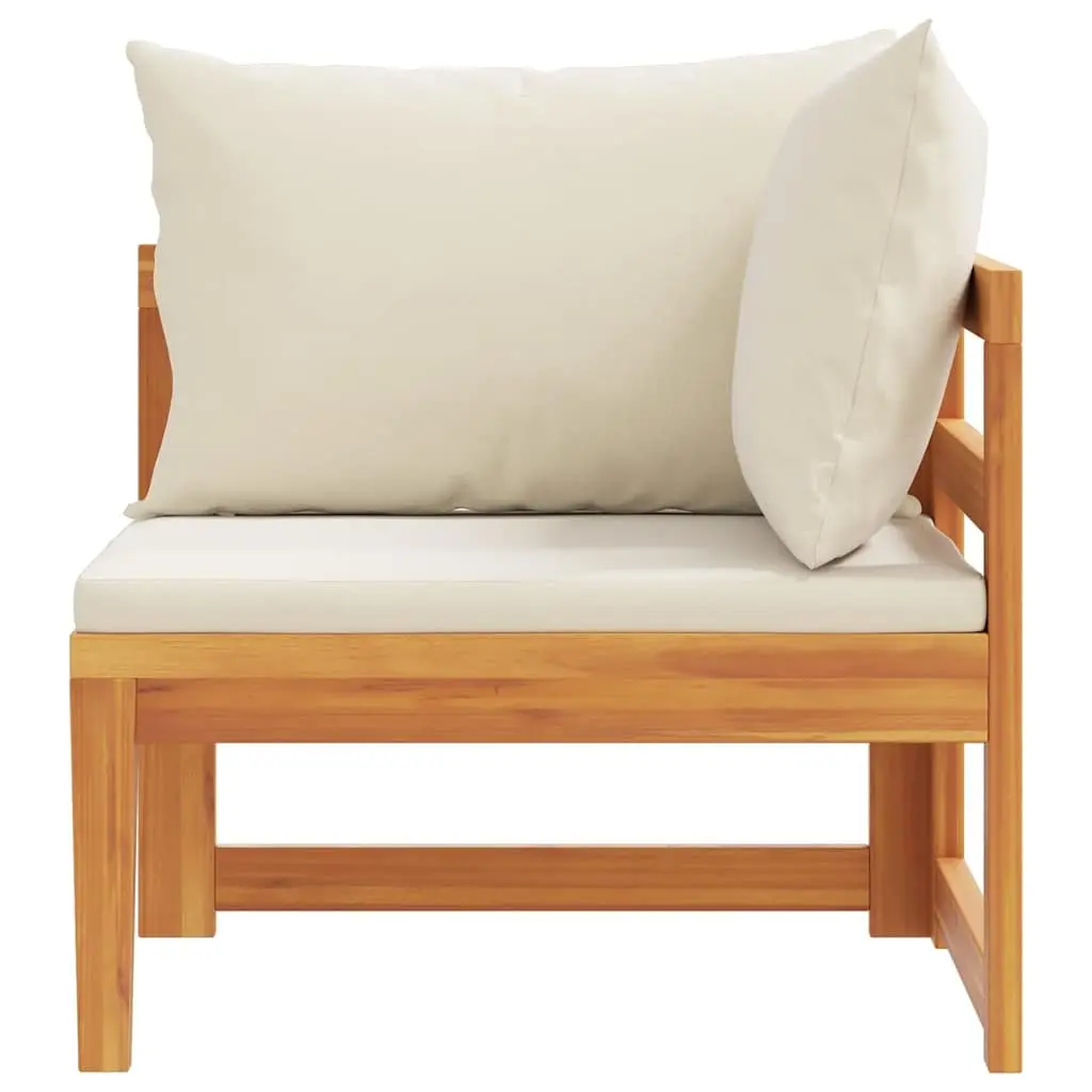 Outdoor Corner Sofa Acacia Wood Garden Sectional Lounge with Cream Cushions