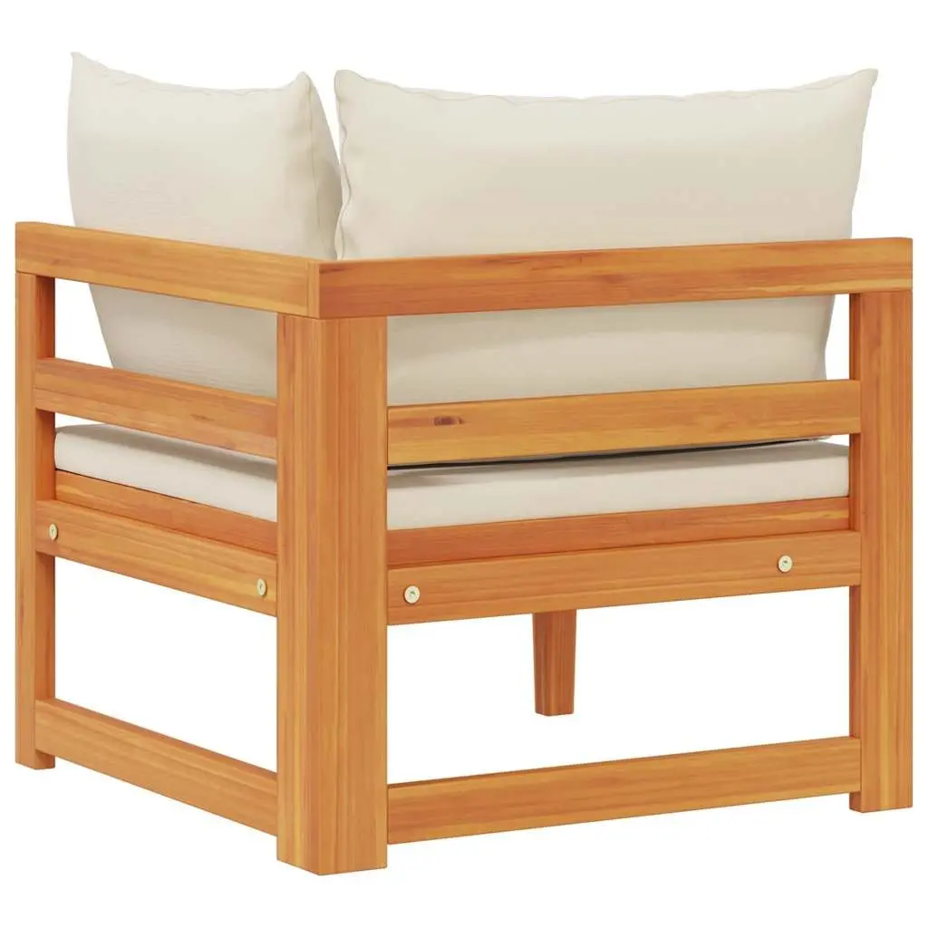 Outdoor Corner Sofa Acacia Wood Garden Sectional Lounge with Cream Cushions