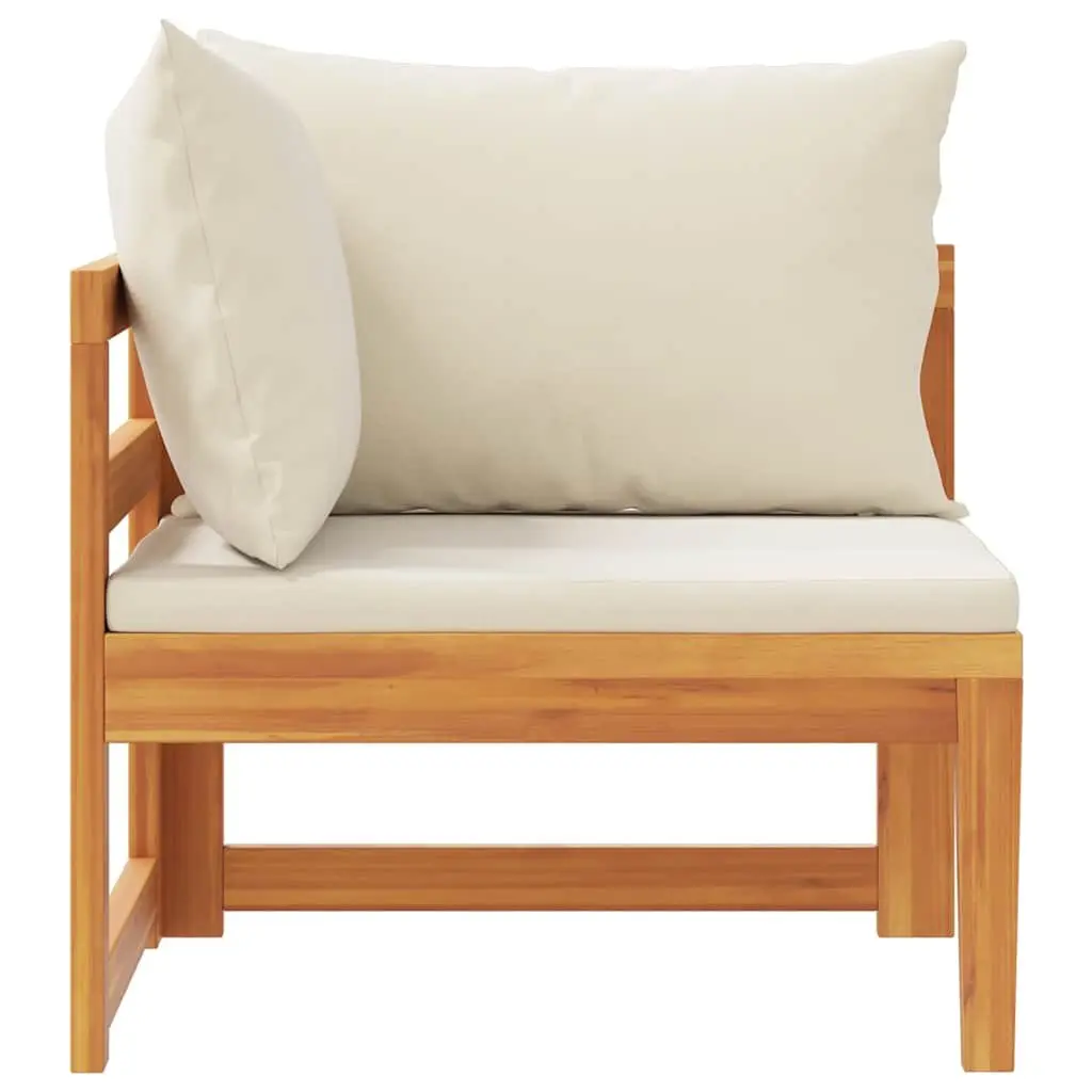 Outdoor Corner Sofa Acacia Wood Garden Sectional Lounge with Cream Cushions