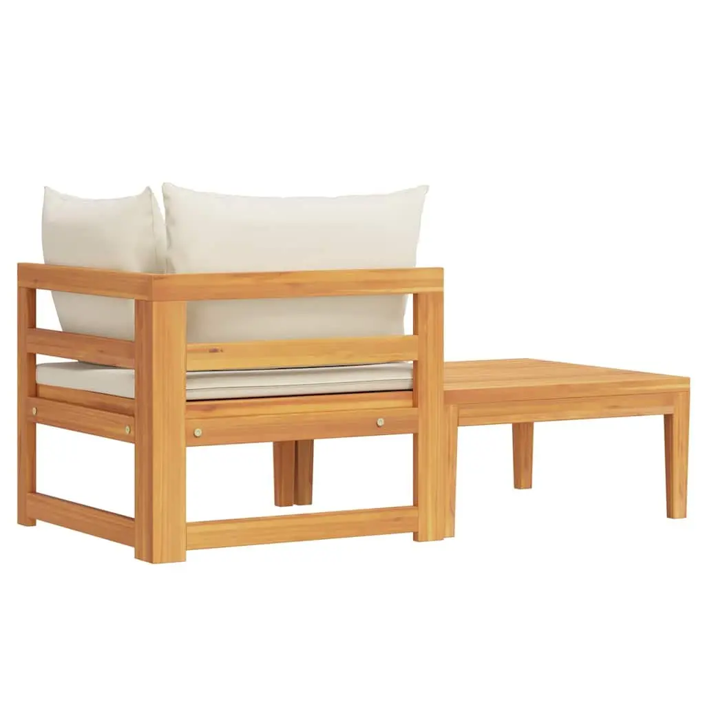 Outdoor Sectional Sofa Lounge Set 2 Piece Solid Acacia Wood Cream White Cushions