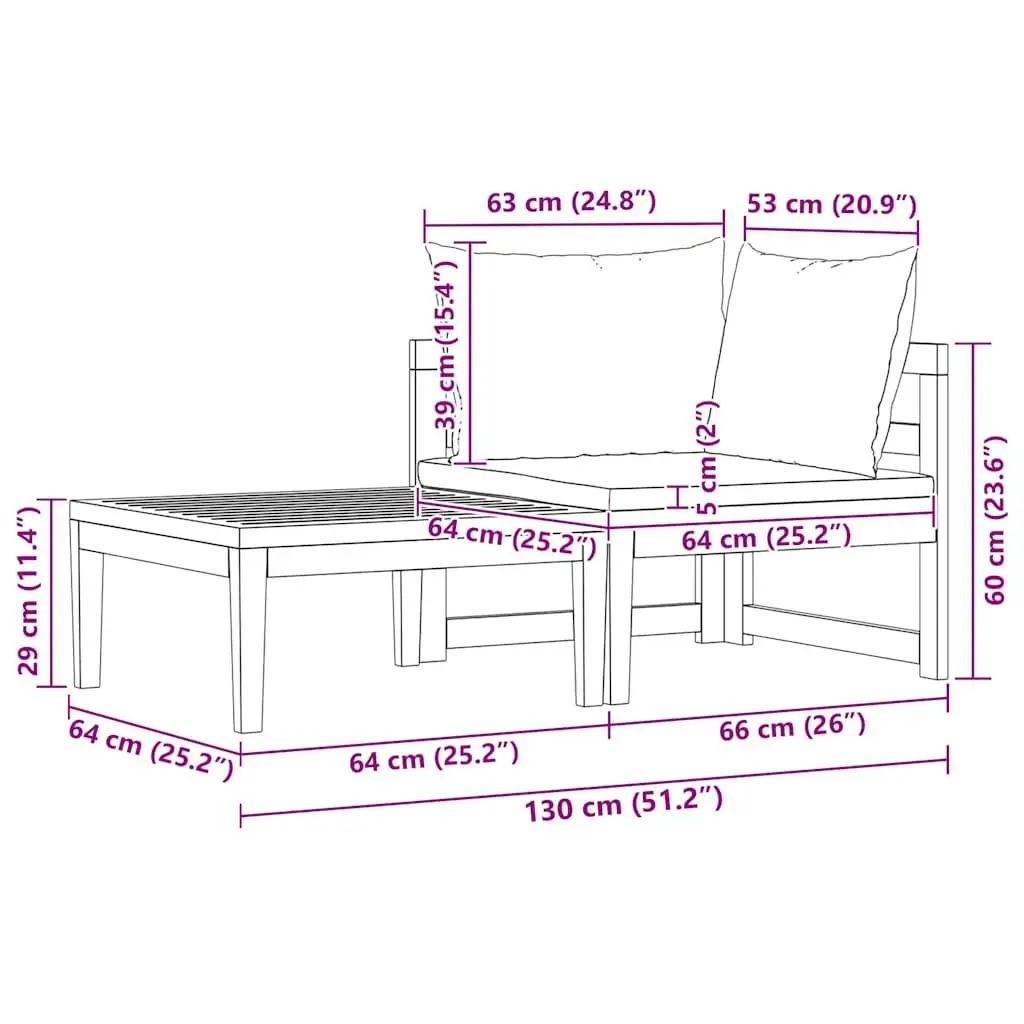 Outdoor Sectional Sofa Lounge Set 2 Piece Solid Acacia Wood Cream White Cushions