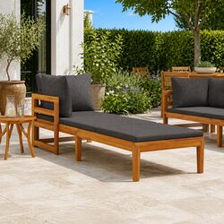 Outdoor Sun Lounger Wooden Garden Sunbed with Armrest Grey Solid Acacia