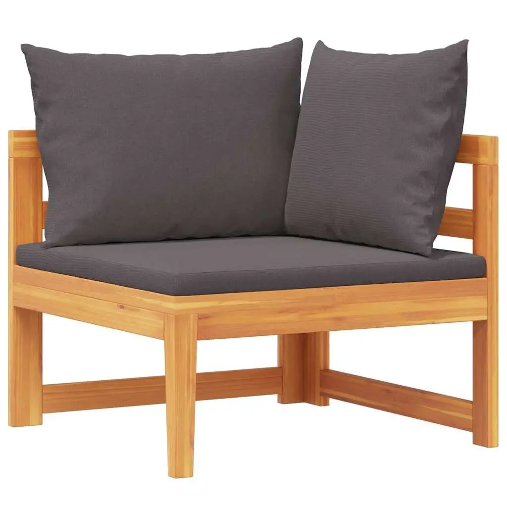 Outdoor Corner Sofa Acacia Wood Garden Sectional Lounge Dark Grey Cushions