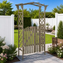 Garden Pergola with Gate 116x40x204 cm Grey Outdoor Arch Entrance Passage