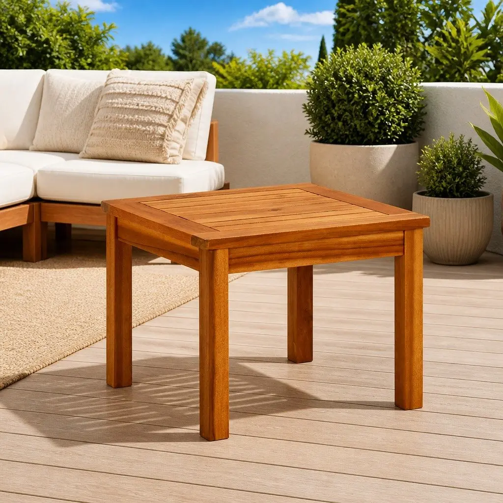 Solid Acacia Wood Coffee Table Slatted Top 45x45x36cm Brown Outdoor Patio Furniture