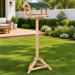 Wooden Bird Feeder Garden Stand Solid Fir Wood Outdoor Feeding Station Platform