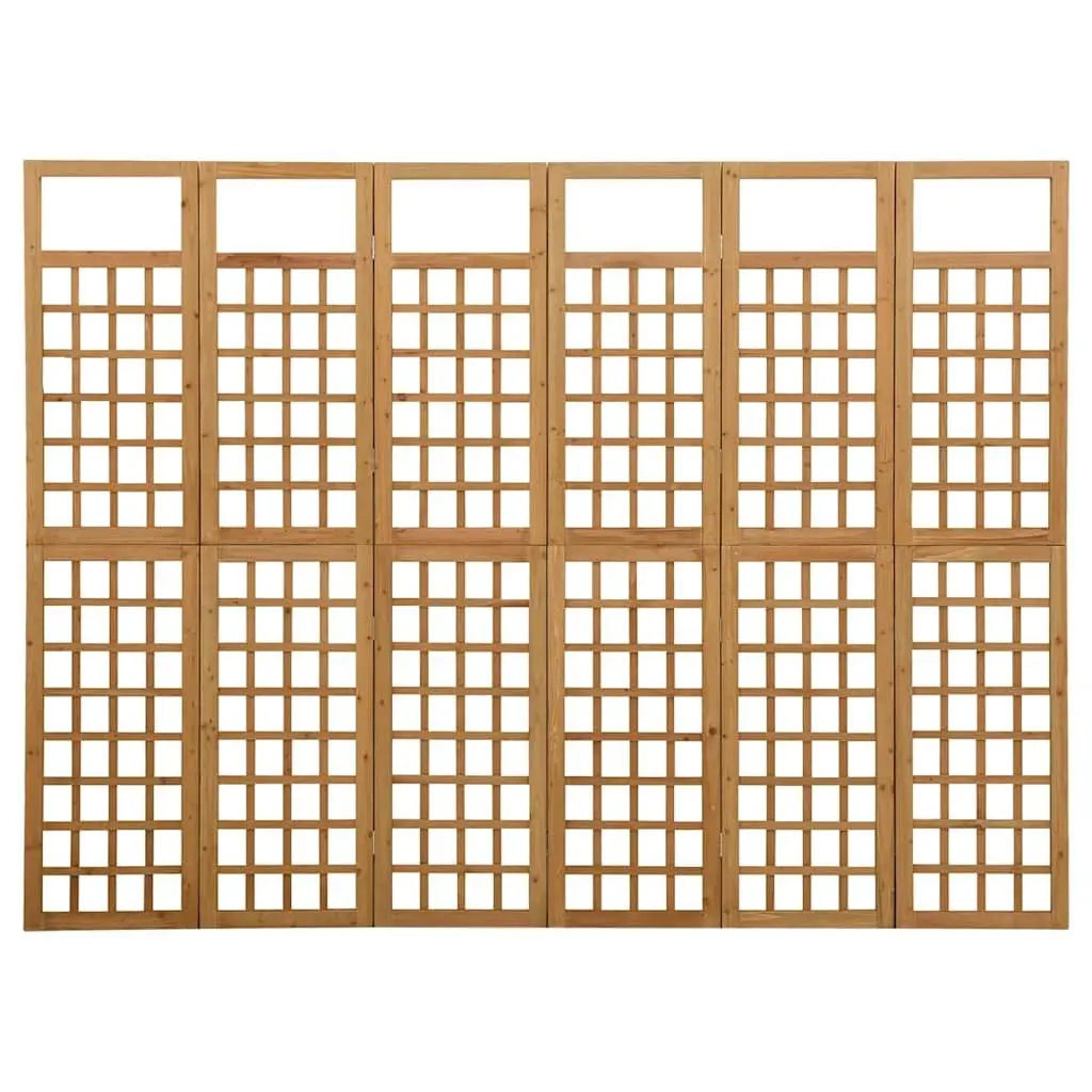 6-Panel Room Divider Trellis Solid Fir Wood Folding Screen Brown 242.5x180cm