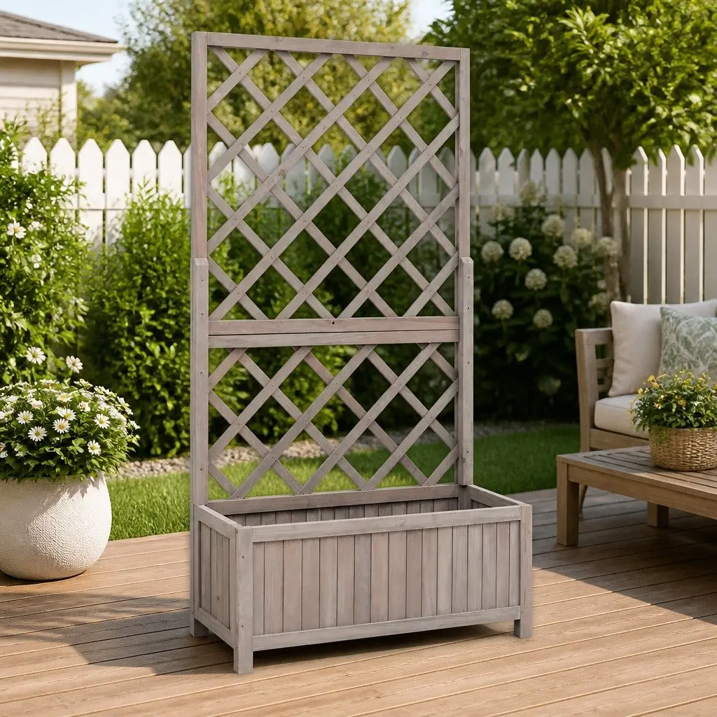 Garden Trellis Planter Grey Wooden Support for Climbing Plants Outdoor 70W x 30D x 135H cm