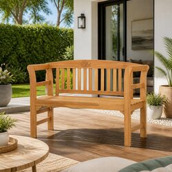 Garden Bench 114cm Outdoor Seating Acacia Wood Backrest Armrests Brown