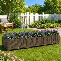Raised Garden Bed Planter Box 120x40x23cm Brown Polypropylene Outdoor