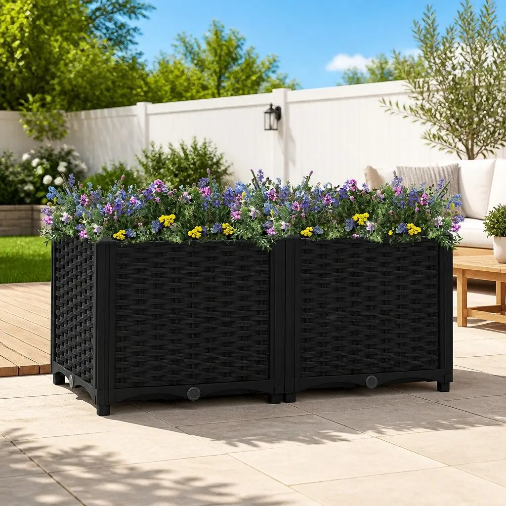 Raised Garden Bed Planter Polypropylene Outdoor Black 80 x 40 x 38 cm