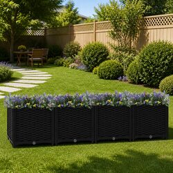 Raised Garden Bed Planter Box Black Polypropylene Outdoor Flowers Plants