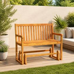 Outdoor Swing Bench 110cm Rocking Garden Seating Acacia Wood Brown Glider