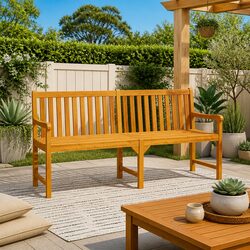 Outdoor Garden Bench 180cm Solid Acacia Wood Backrest Armrests Brown Seating