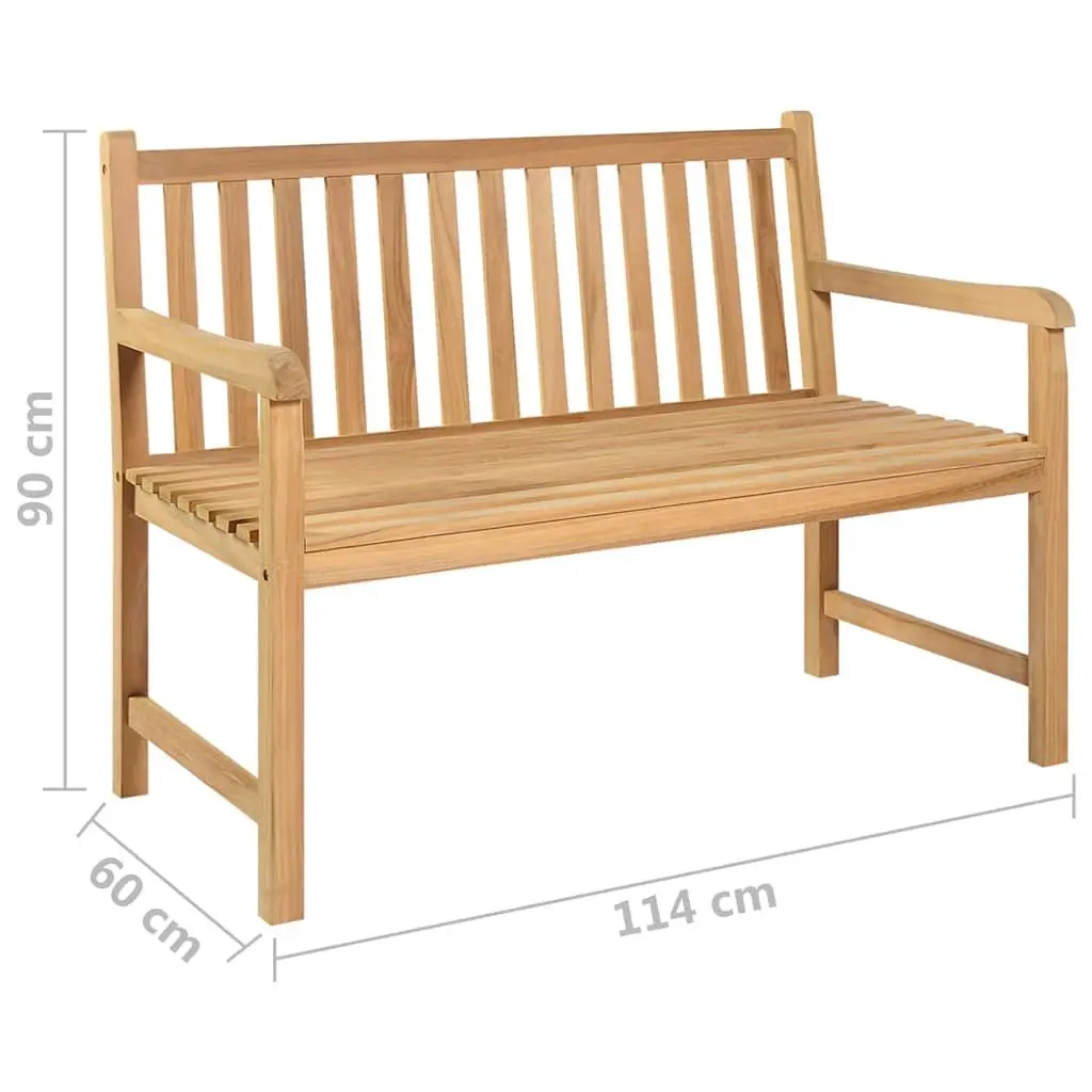Garden Bench Solid Teak Wood Outdoor Seating 114cm Brown