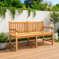 Outdoor Garden Bench 150cm Teak Wood Seating Patio Furniture Backyard Relaxation
