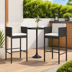 Outdoor Bar Stools 2 pc Set with Cushions Black Garden Patio Counter Seating