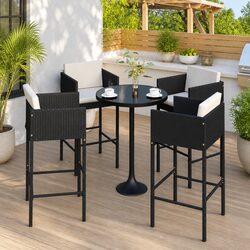 Outdoor Bar Stools Set 4 Pieces with Cushions Garden Patio Counter Height