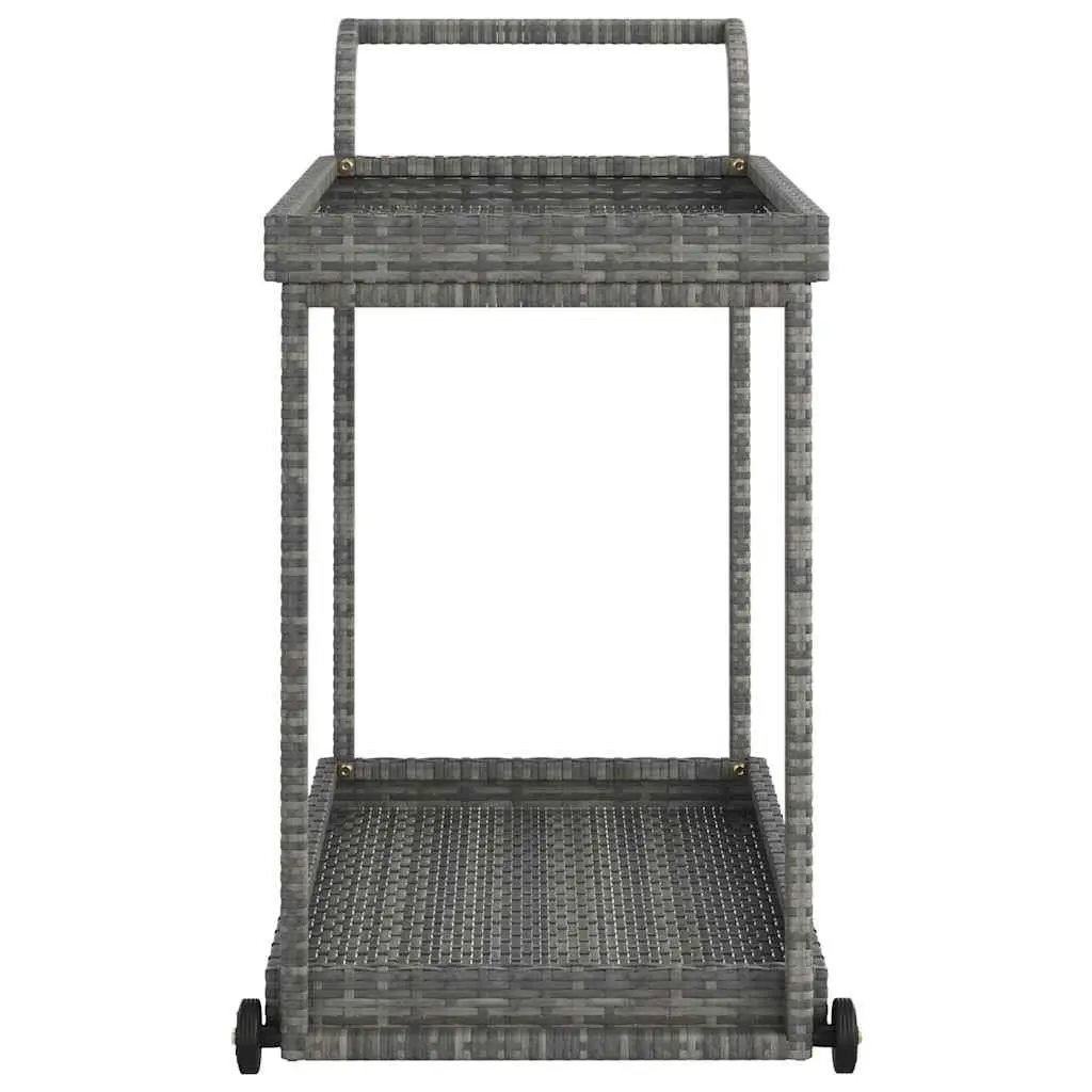 Bar Cart Grey Poly Rattan Service Trolley with Wheels for Kitchen Dining Room Patio Storage