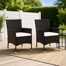 Outdoor Chairs with Cushions Set 2 pcs Garden Patio Seating Black Rattan