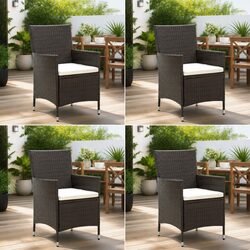 Outdoor Garden Chairs Set 4 pcs Brown PE Rattan Armchairs with Cushions