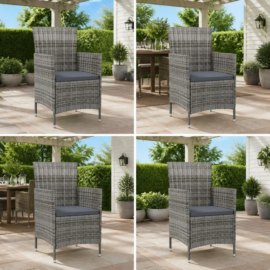 Outdoor Garden Chairs Set 4 Piece Grey PE Rattan Armchairs with Cushions