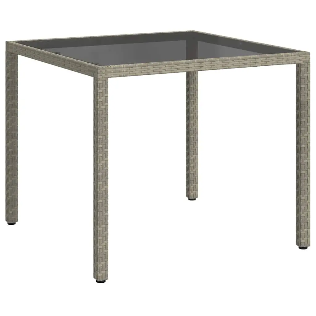 Garden Table Tempered Glass Top Poly Rattan Grey 90x90x75cm