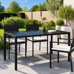 Garden Table Outdoor Patio Furniture Poly Rattan Tempered Glass Top Black 150x90